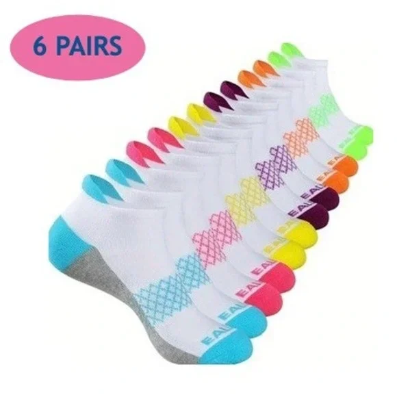 Colorful Athletic Women's Ankle Socks M/L 6 PACK Tab Low Cut High Quality‎ NEW