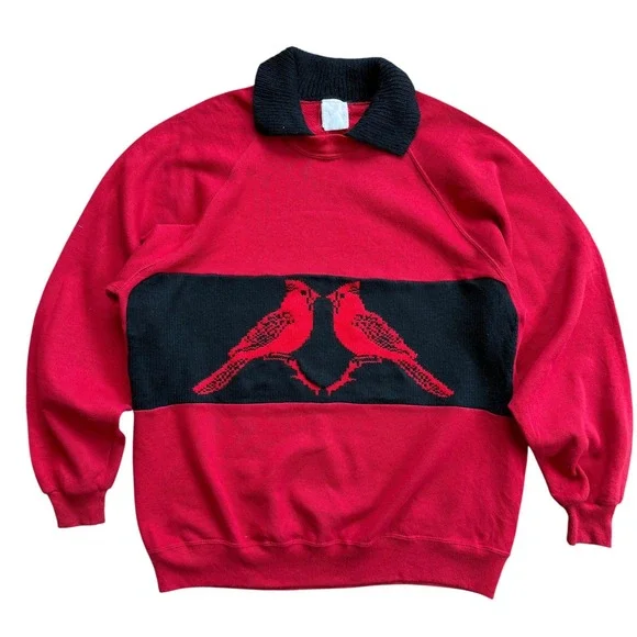 Vintage Jerzees Cardinals Sweatshirt 2X Red Black‎ Knit Collar Made in USA 90s