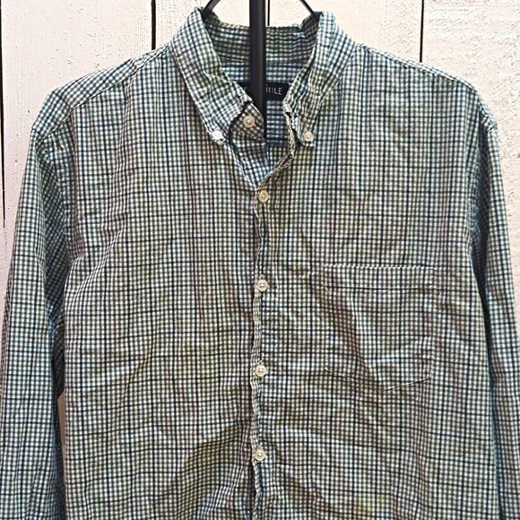 J.Crew Mercantile Flex Men's L Green White Check Button-Down Shirt Pockets LS