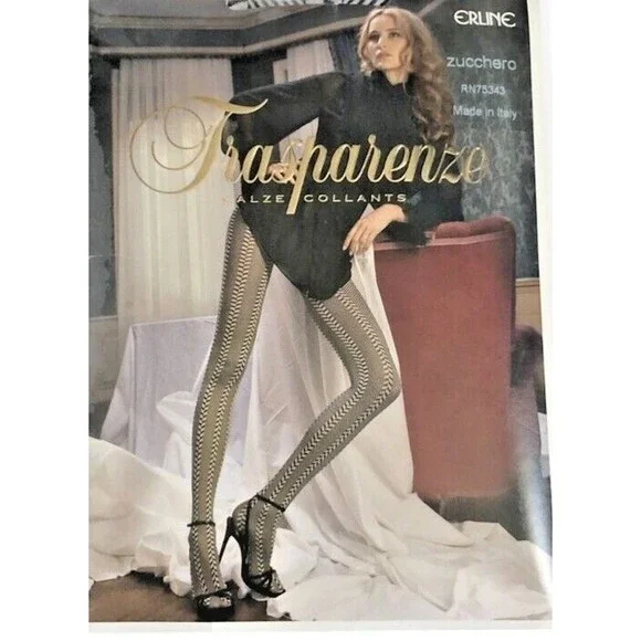 Trasparenze Erline Zucchero White Black Pattern Tights Size L-4 Made In Italy