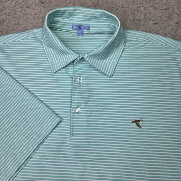 GenTeal Mens Performance Polo Shirt Mint Green White Striped Short Sleeve Size L