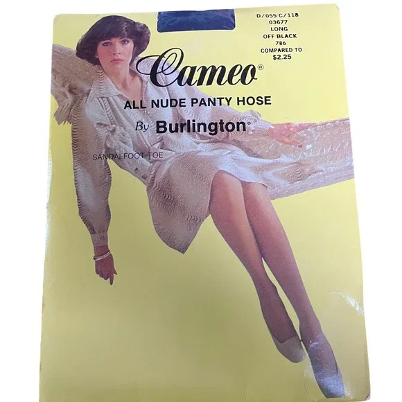 Vintage Cameo by Burlington All Nude Pantyhose Off Black‎ Long Sandalfoot  USA