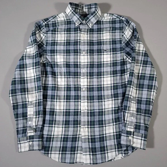 Vineyard Vines Button Down Shirt Mens‎ Small Green Plaid Performance Slim Tucker