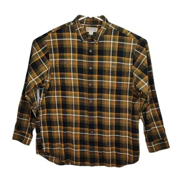 Duluth Trading Co. Button-Up Ahirt‎ Men's XL Tall Gold/Black Plaid Long Sleeves