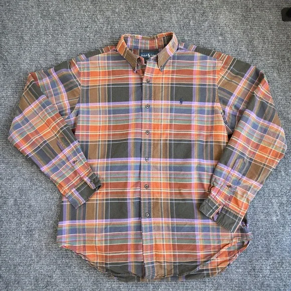 Vintage Y2K Ralph Lauren Mens Large Classic Fit Plaid Button Down Shirt Preppy
