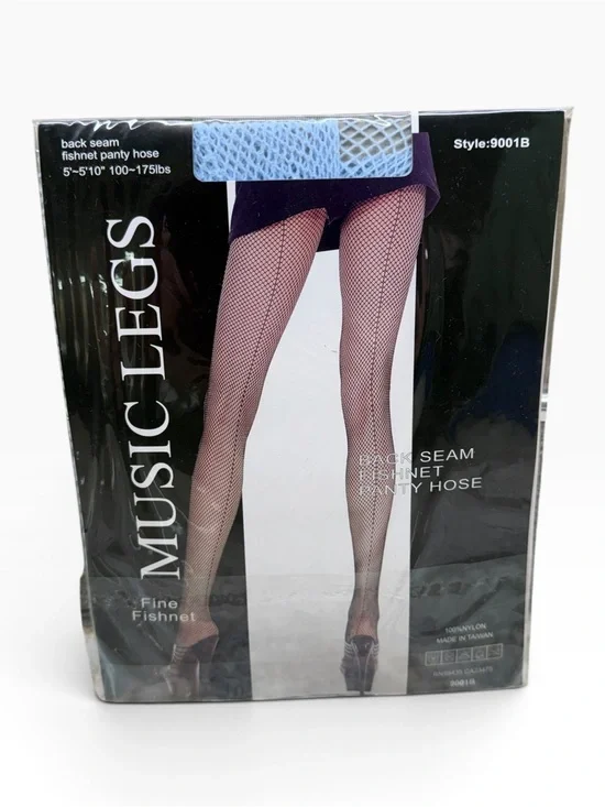 Music Legs Fishnet Back Seam Pantyhose 9001B OS 5’-5’10” 100-175lbs Light Blue