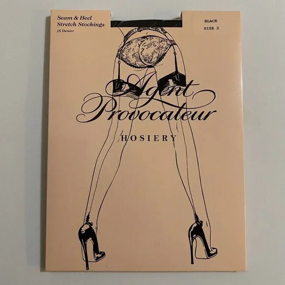 Agent Provocateur Seam & Heel Black Stockings Size 2 NEW (Made in France)