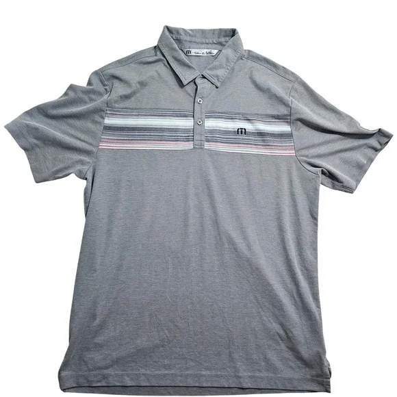 TravisMathew Mens Grey Striped‎ Pima University of Wiscosnin Golf Polo Shirt L