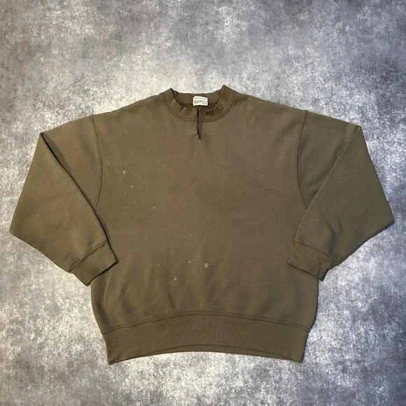 Vintage Earth Tone Olive Green Crewneck Sweatshirt Pro Spirit Mens L Made in USA