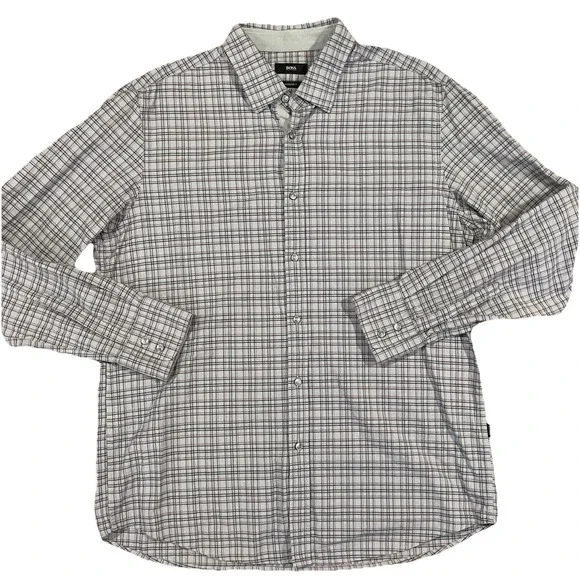 Boss Hugo‎ Boss Black LabelReg Fit Button Up Long Sleeve Shirt Men's XL Grey