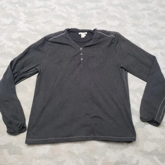 Carbon 2 Cobalt Henley Shirt Mens Medium Gray Long Sleeve Double Layer