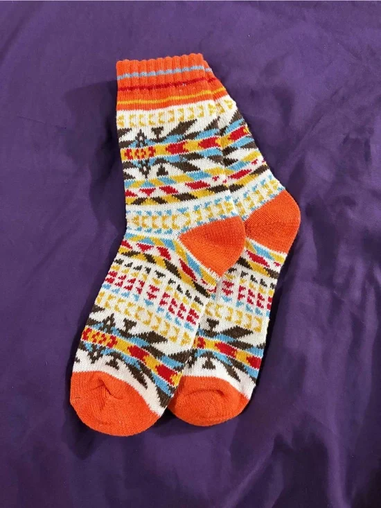 Colorful Southwestern Aztec Geometric Crew Socks Orange Multicolor