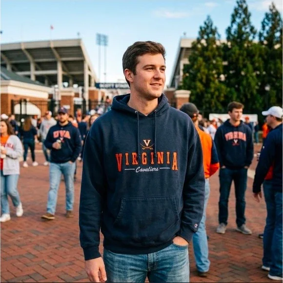 Old Varsity Brand Virginia UVA Cavaliers Hoodie Blue Mens Large OVB Pullover