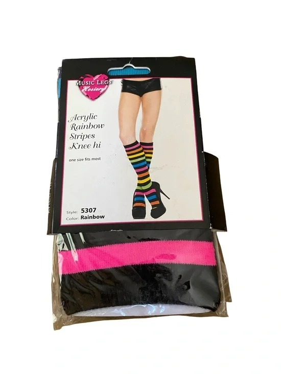 Music Legs Rainbow Striped Knee High Socks - Style 5307 Opaque Hosiery One Size