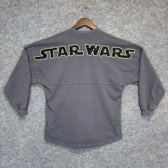 Disney Parks Star Wars Galaxys Edge Spirit Jersey‎ Shirt XS Gray Gold Glitter