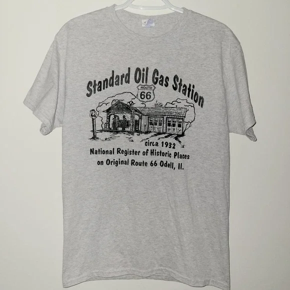 Standard Oil Gas Station Odell Illinois Route 66 T-Shirt‎ Size Medium Gray