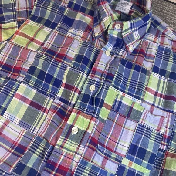 Brooks Brothers Shirt Regent Patchwork Madras Mens SS Button Down S Multi-Color
