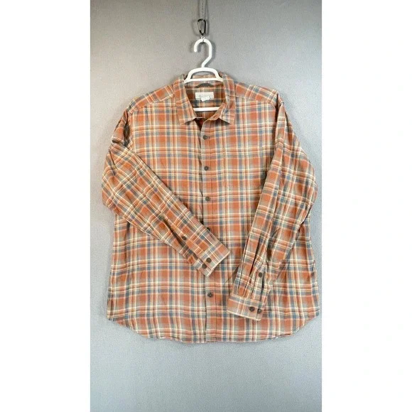 Columbia Button Front Shirt Mens XL Orange Plaid Long Sleeve Cotton Outdoor