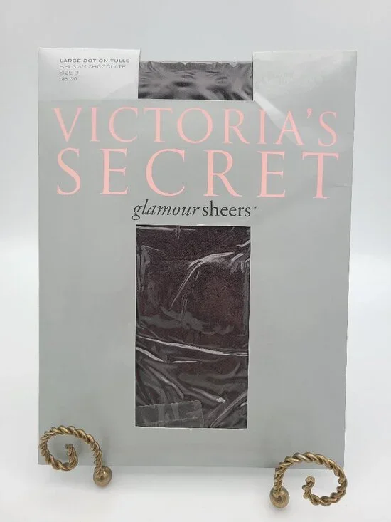 Vtg Victoria's Secret Glamour Sheers Tights Large Dot Tulle Belgian Chocolate
