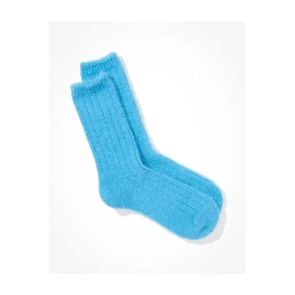 AE Shimmer Crew Socks Womens One Size Blue NWOT Ribbed Knit Sparkle