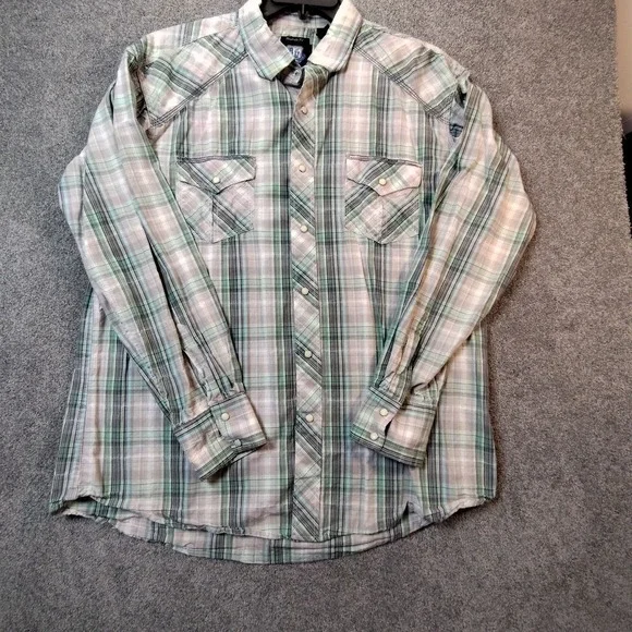 Resistol University RU Plaid Button Up Shirt Long Sleeve Cotton Green Mens XXL