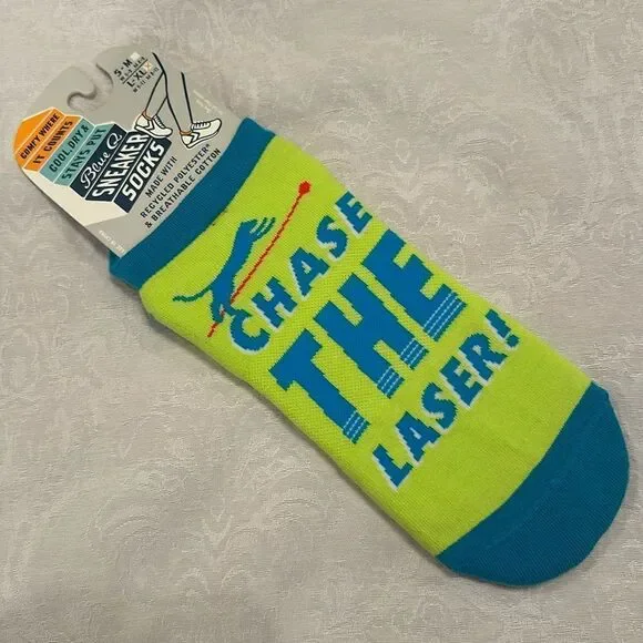 Blue Q Socks Womens Cotton Sneaker “Chase the Laser” Cat Lover