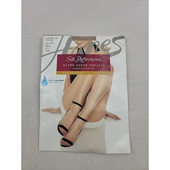 Hanes Silk Reflections Ultra Sheer TOELESS Control Top Pantyhose Size IJ Natural