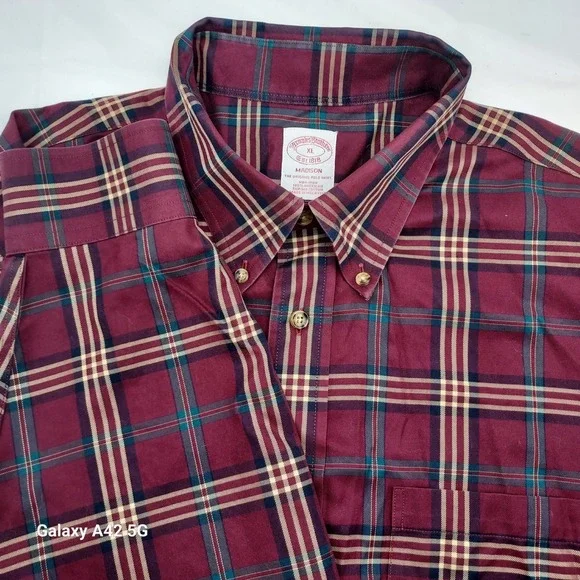 Brooks Brothers XL Madison Non Iron‎ Plaid Button Down Shirt Maroon