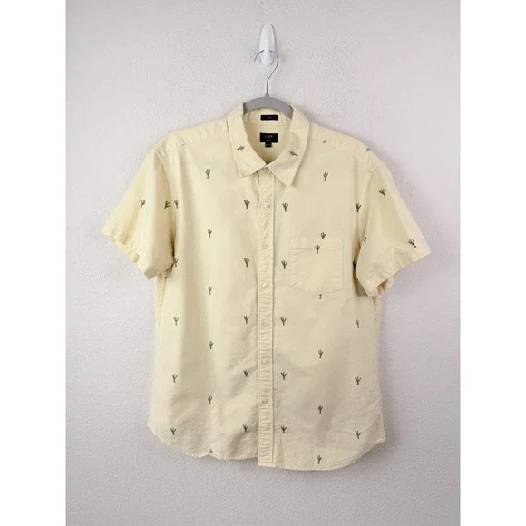 J.Crew Oxford Shirt Men's L Slim Yellow Embroidered‎ Cactus Button Up Western