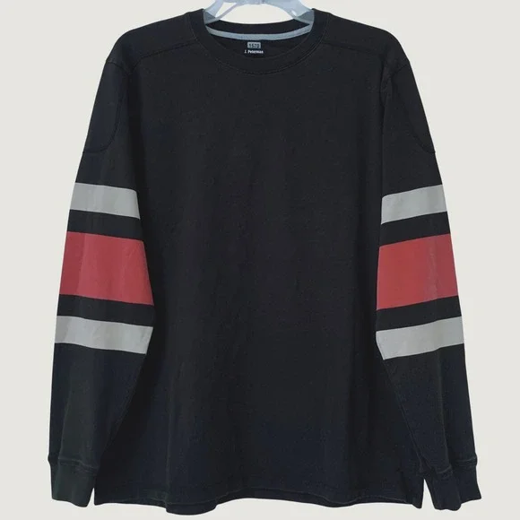 J. Peterman Long Sleeve T-Shirt Men L Black Striped Crew Neck 100% Cotton