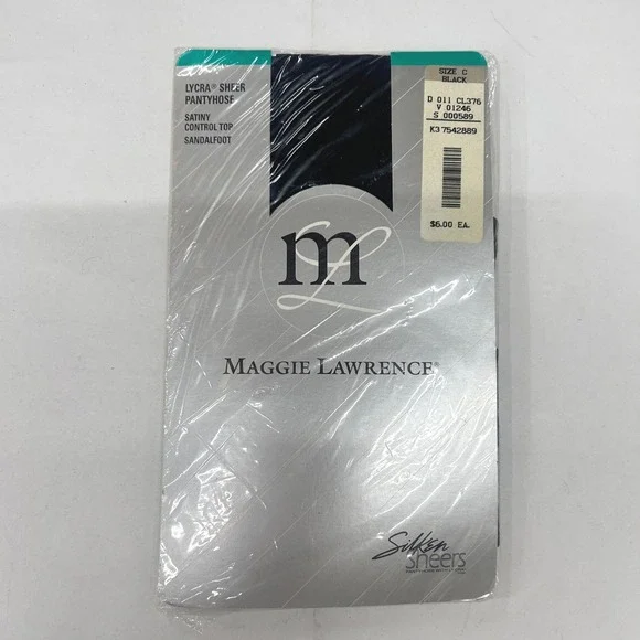 Vintage Maggie Lawrence Silken Sheers Pantyhose Size C Black Control Top NOS
