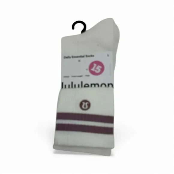 Lululemon NWT Daily Essential Socks in White and Mauve Size L