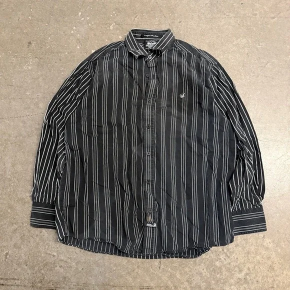 Southpole Mens Black White Pinstripe Long Sleeve Button Down Shirt XL Streetwear