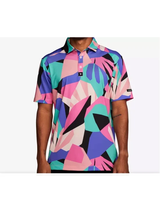 BAD BIRDIE colorful Montage Men's Short Sleeve Golf Polo Shirt XL