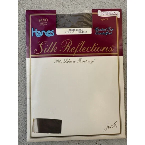 Vintage Hanes Silk Reflections Pebble ,Control Top Pantyhose  C-D New