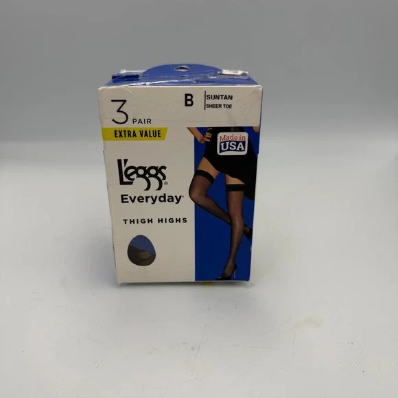 L'eggs Everyday Thigh Highs 3 Pair Pack Size B Suntan Sheer Toe 43260 NEW