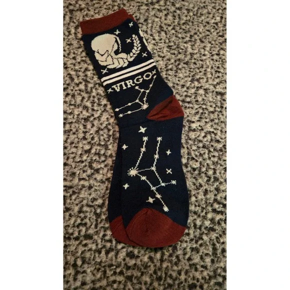 Virgo Zodiac Constellation Crew Fashion Socks Navy Blue‎ Burgundy Size 9-11