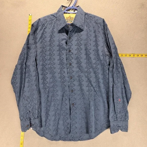Robert‎ Graham Shirt Mens XL Blue Stripe Embroidered Long Sleeve Button Front