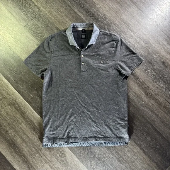 Hugo Boss Polo Shirt Mens M‎ Gray Regular Fit Long Staple Cotton Short Sleeve