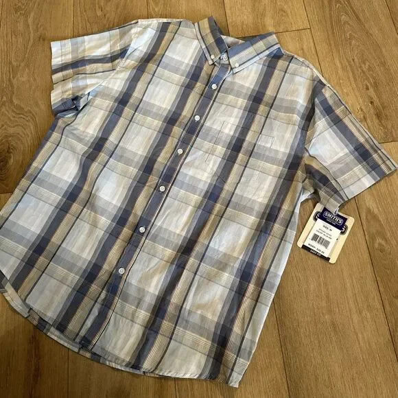 Smith's Workwear‎ Men's Blue Plaid Short Sleeve Button Down Shirt Medium NEW