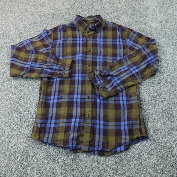 Eddie Bauer Shirt Mens S Blue Brown Plaid Flannel Button Up Long Sleeve Outdoor