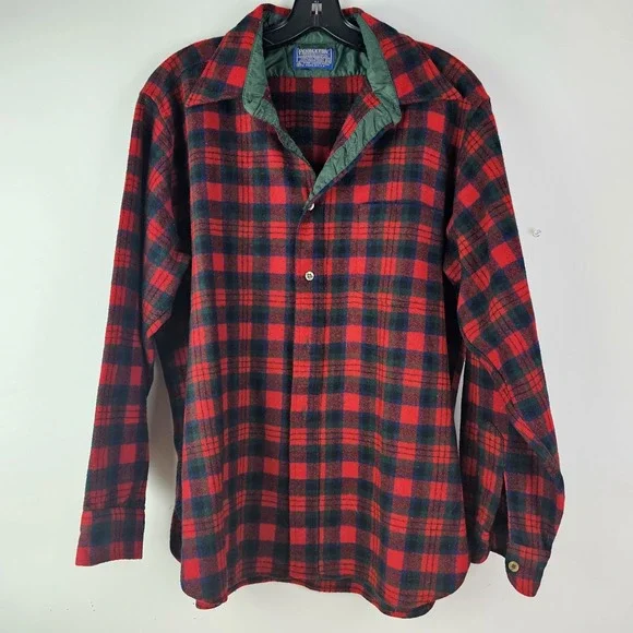 Pendleton Red Plaid Macduff Tartan‎ WOOL Flannel Shirt XL Mens Button Front LS