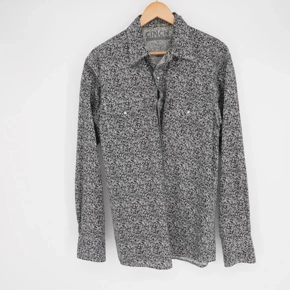 Cinch Pearl Snap Western Shirt Mens M Black Floral Paisley Modern Fit MTW1303036