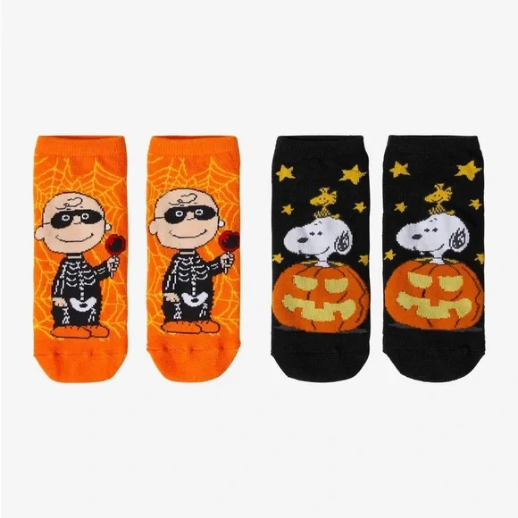 Peanuts Snoopy & Charlie Brown Halloween No Show Socks‎ 2 Pairs Hot Topic