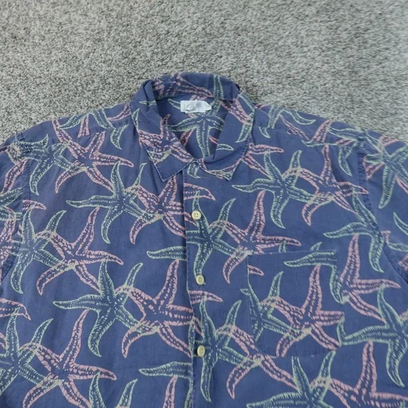 VTG J Crew Shirt Mens L Blue Oarsman Starfish Nautical Ocean Sea Life Button Up
