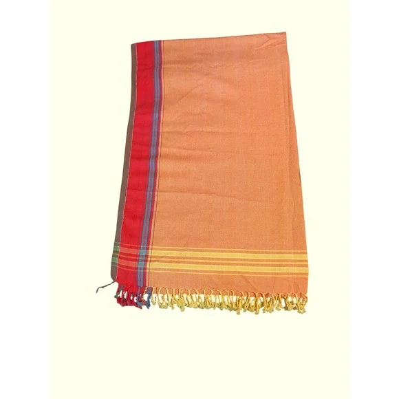 Turkish Towel Peshtemal Boho Wrap Cotton Sarong Throw Beach Fringe Orange Stripe