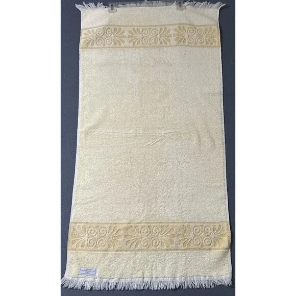Vintage Cannon Monticello Yellow Fringed Bath Towel Floral Band MCM 41x21 USA