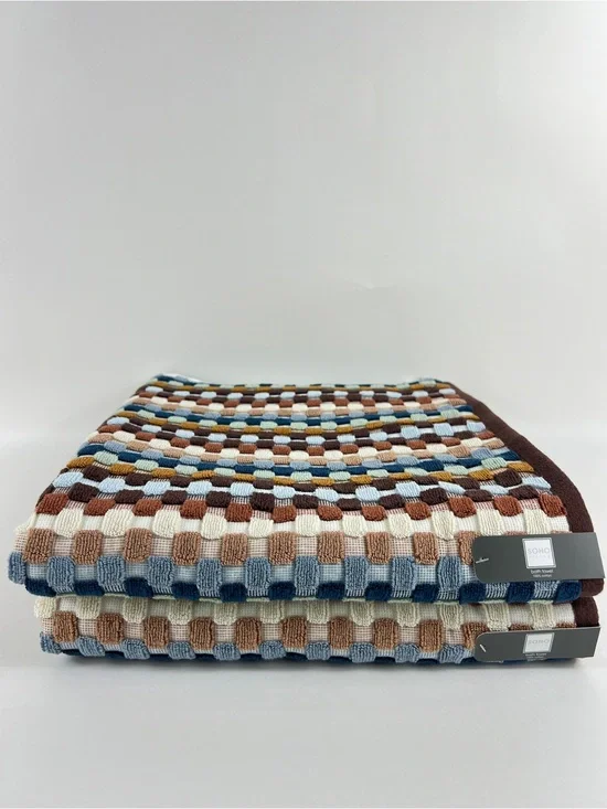 Soho Living Bath Towels Brown Blue Green Dotted Stripe 100% Cotton 2 Pc NEW