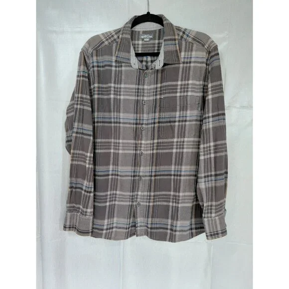 Eddie Bauer Plaid Flannel Button Up Shirt‎ Men's XXL Gray Lightweight Shacket