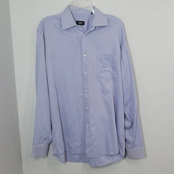 HUGO BOSS blue long sleeve button front dress shirt 16 34/35